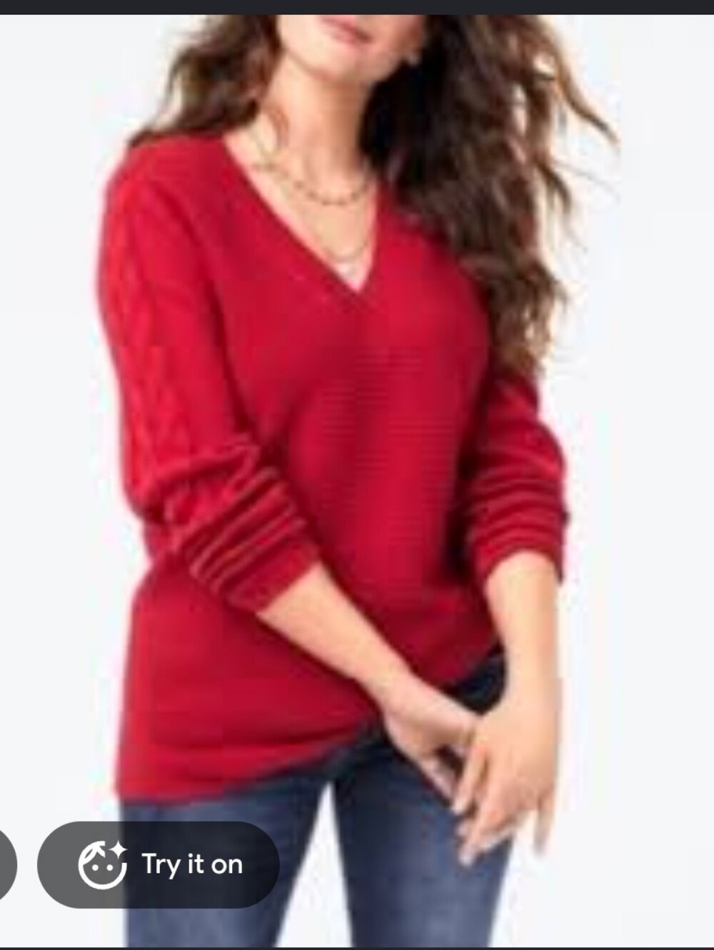 Cabi Red V-Neck Cable Knit Sleeves Sweater M